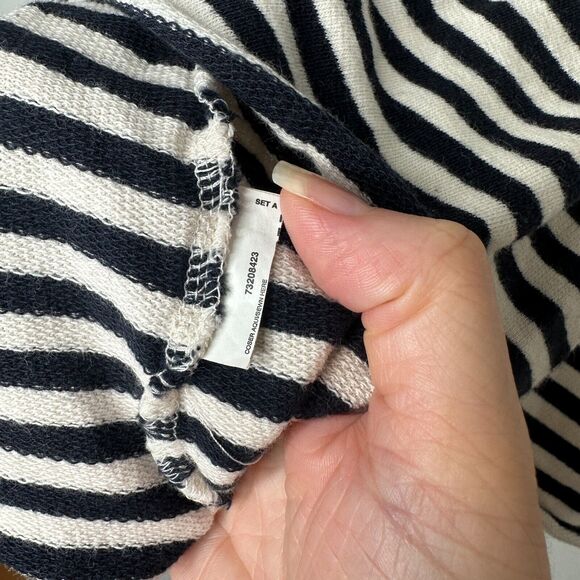 MNG Mango Black White Stripe I Do What Makes Me Happy Short Sleeve Ruffle Tee SM - Picture 5 of 9